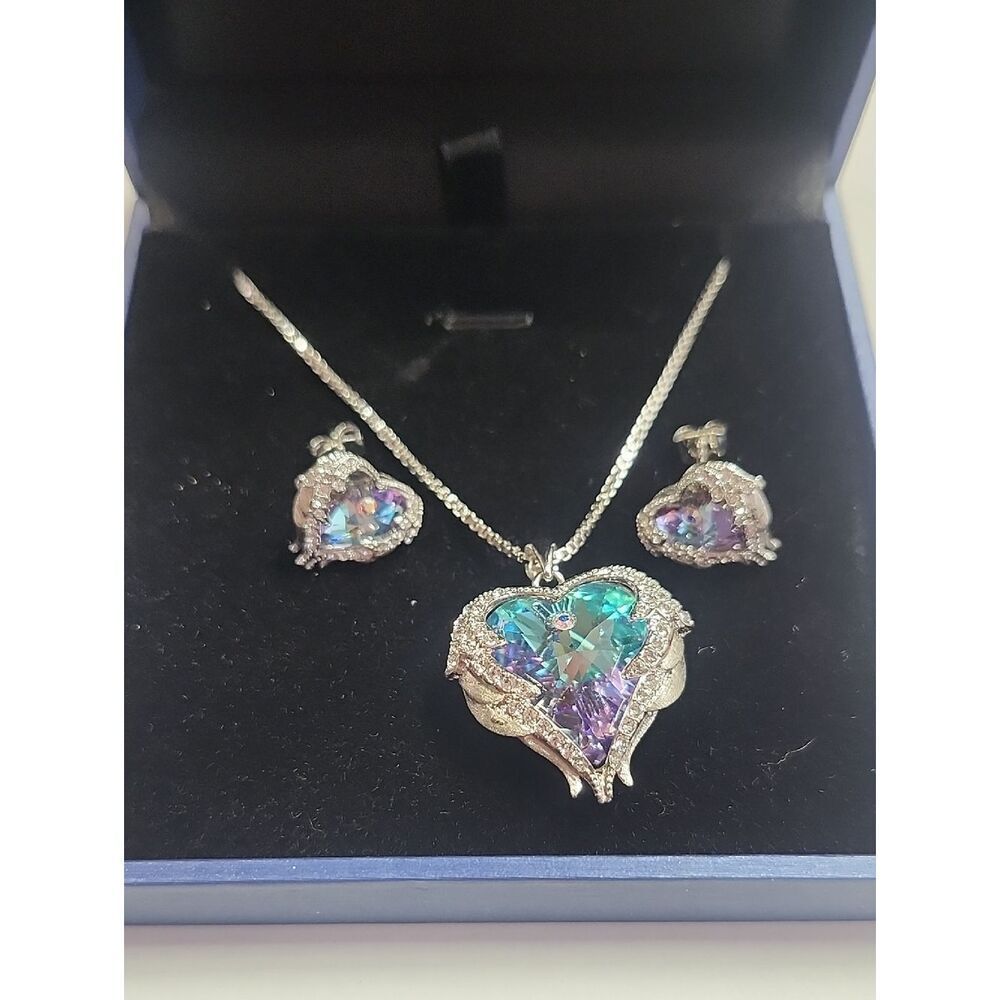 CDE Angel Wing Heart Jewelry Gift for Women Pendant Necklace With Earrings Set